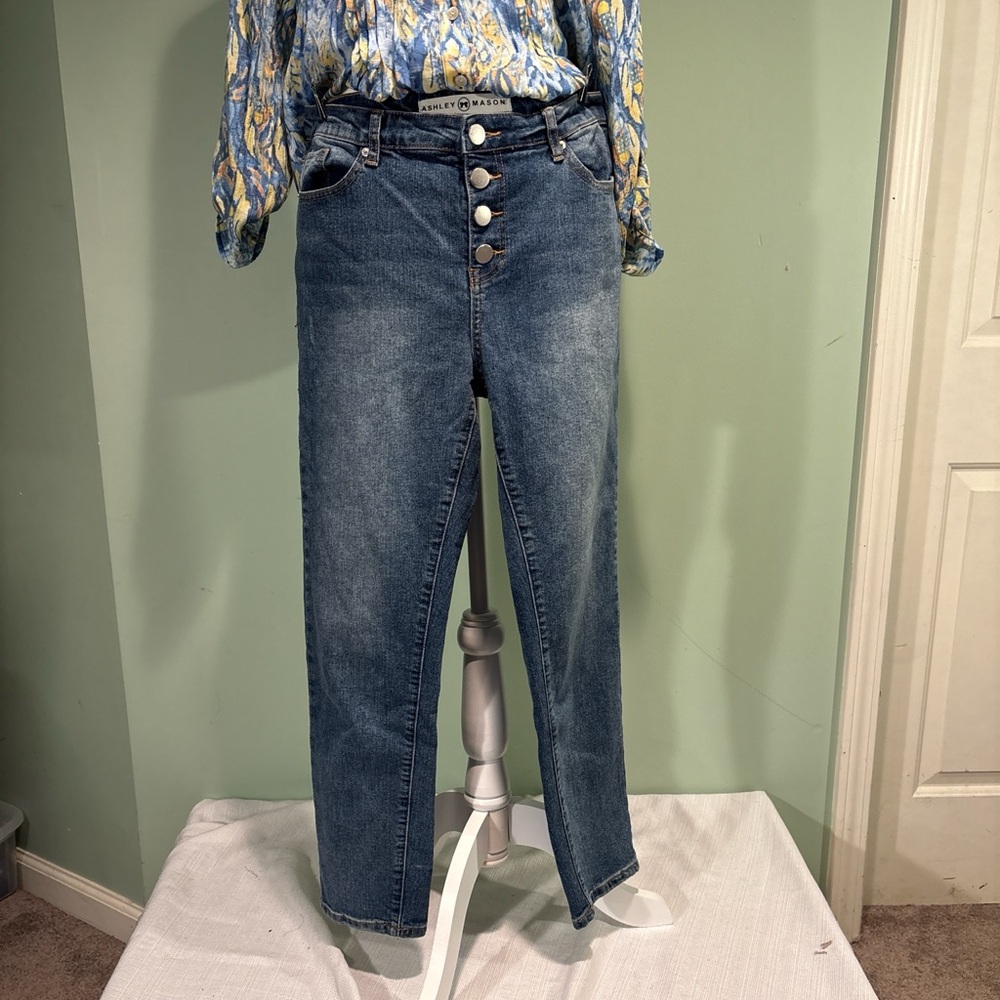 Women’s Blue High-Waisted Button-Fly cropped Jeans size 13